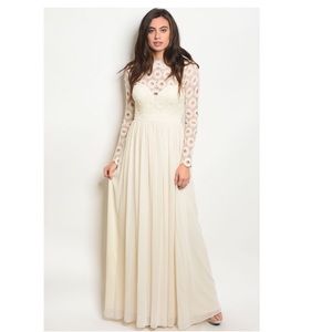 Long sleeve crochet high neck maxi gown.